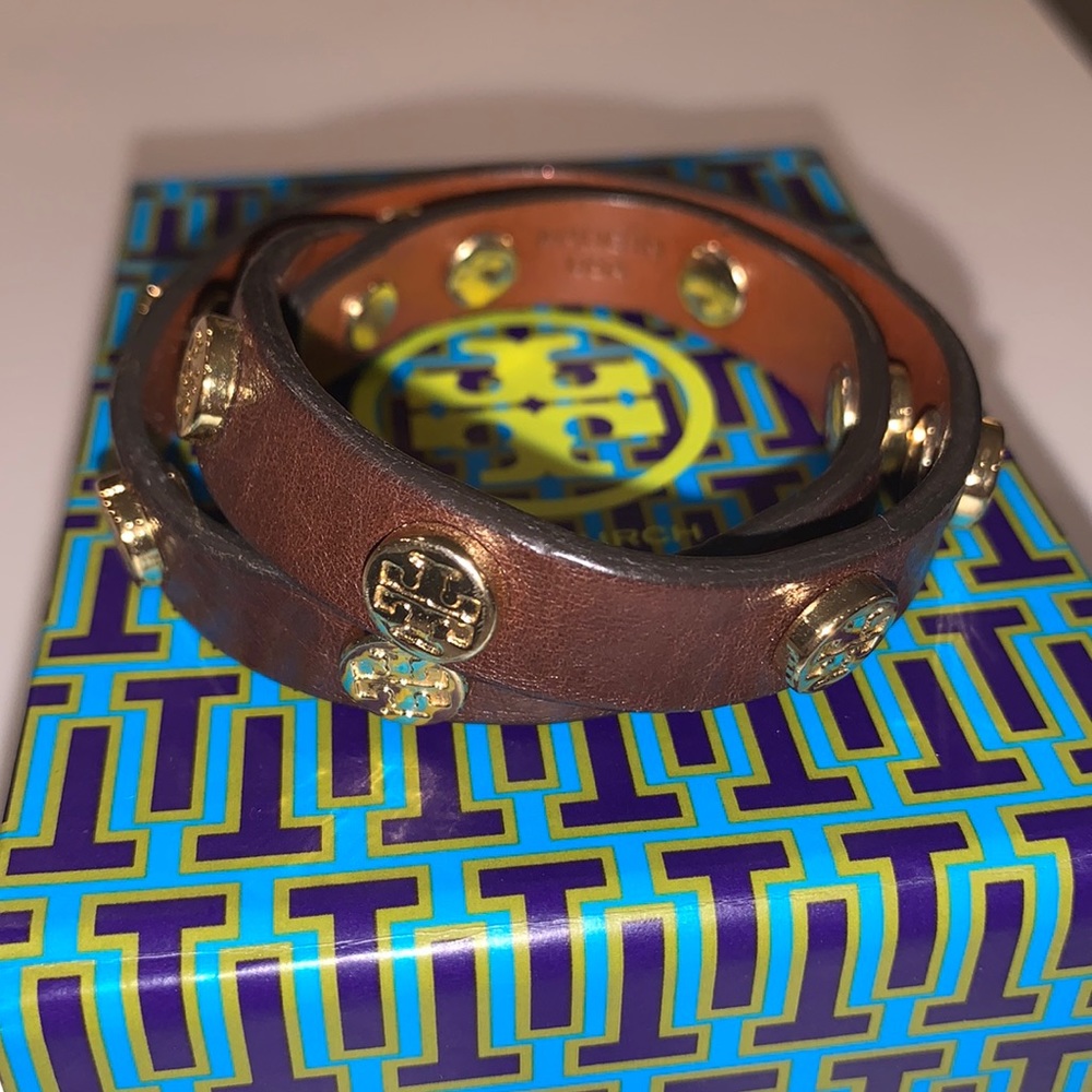 Tory Burch Brown Leather Wrap Around Bracelet